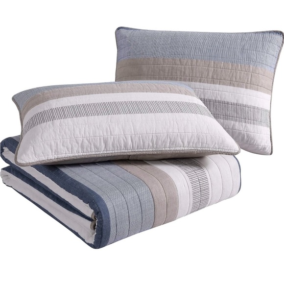 Nautica Galewood Cotton Reversible Beige Quilt Set KING - Picture 6 of 10